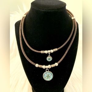 Double Pendant Brown Cork Necklace